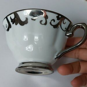 Ciroa Luxe Silver Metallic Accent Porcelain Coffee Mug